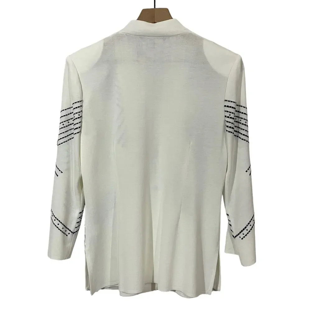 Ming Wang Embroidered Knit Cardigan Jacket - White - Small - Picture 2 of 16